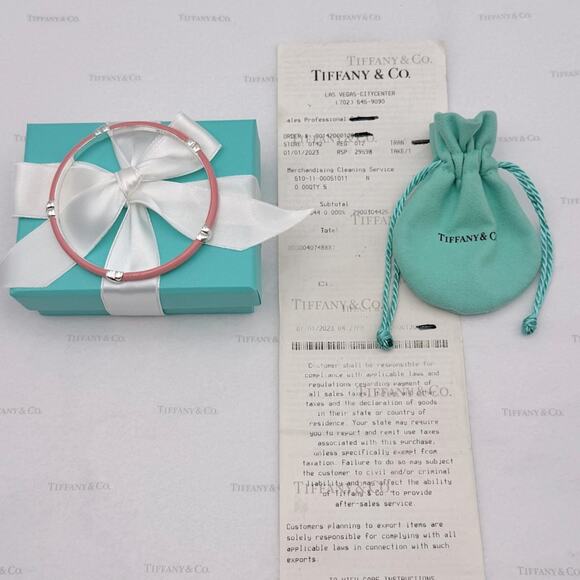 Tiffany & Co. Pink Enamel Signature X Bangle Bracelet Sterling Silver Gift Box - Picture 11 of 13
